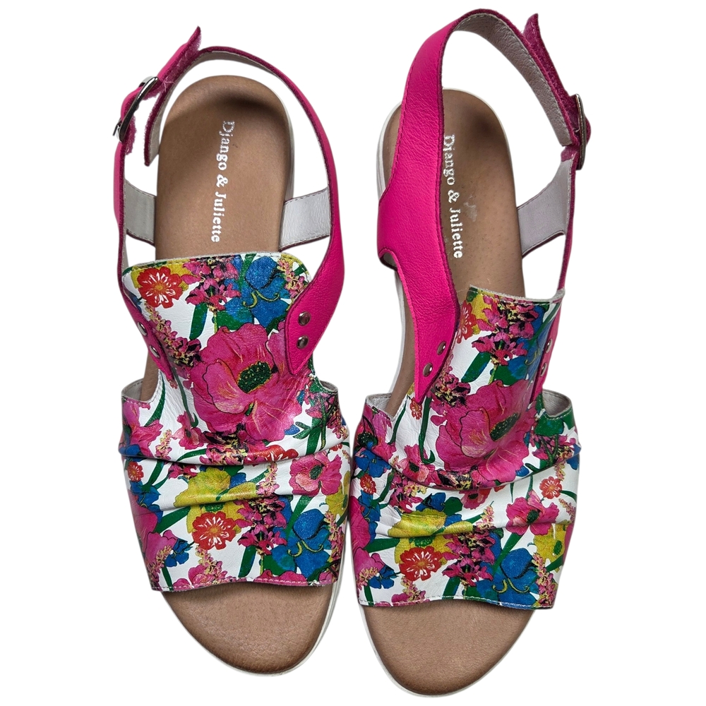 Django & Juliette Pink Floral Wedge Peep Toe Sandals Size 9.5